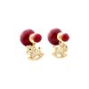 2026 Festive Red Pearl Stud Earrings Zircon Rocking Horse Front-to-Back Drop Earrings for Women