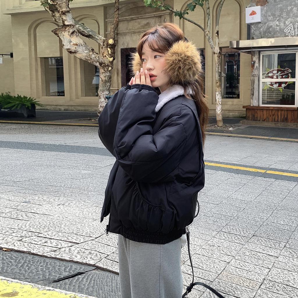 Autumn Winter Thicken Warm Parka Women Casual Sweety Solid Color Big Pocket Loose Jackets Outwear