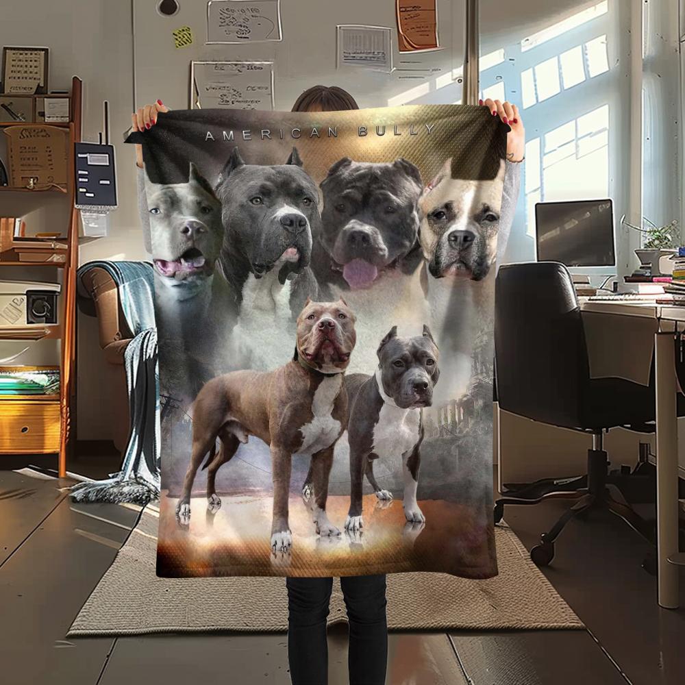 1Pc Pitbull Print Flannel Blanket, High quality Comfortable for All Seasons, Home Decor, Warmth and Comfort, Perfect for Christmas Gifts 80cm x 120cm