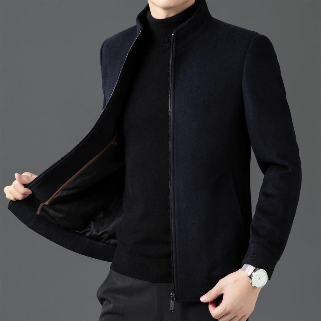 Men's Stand Collar Wool Jacket - Short, Thick, Warm Autumn/Winter Coat