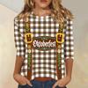 Damen Casual Dreiviertelarm Oktoberfest-Aufdruck Rundhals-Shirt Gestreiftes Muster Oktoberfest-Thema Oberteil