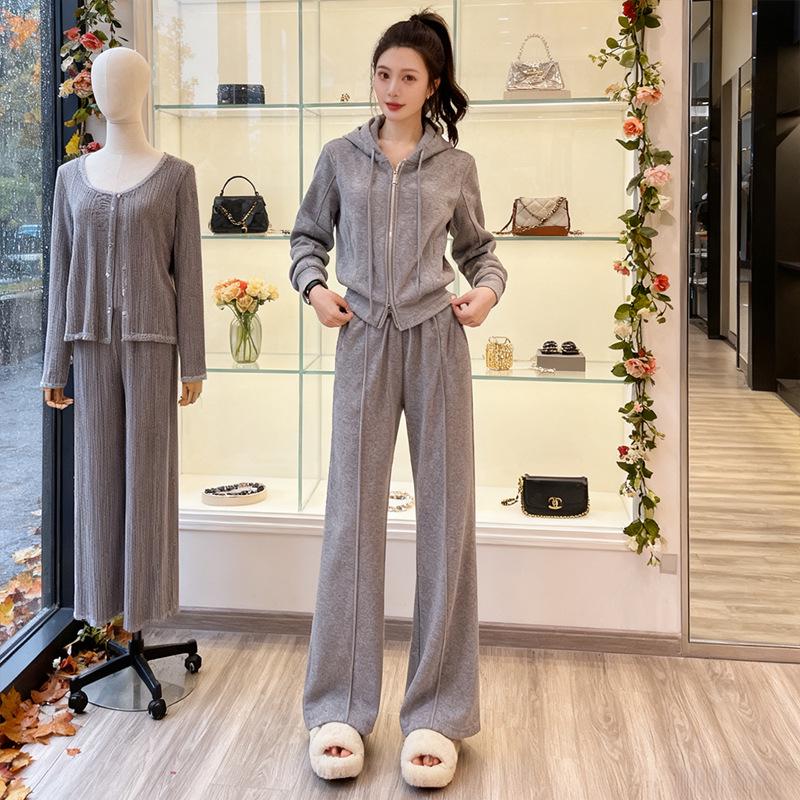 Korean Style Hoodie & Wide-Leg Pants Set - Casual Spring/Autumn Fashion for Women