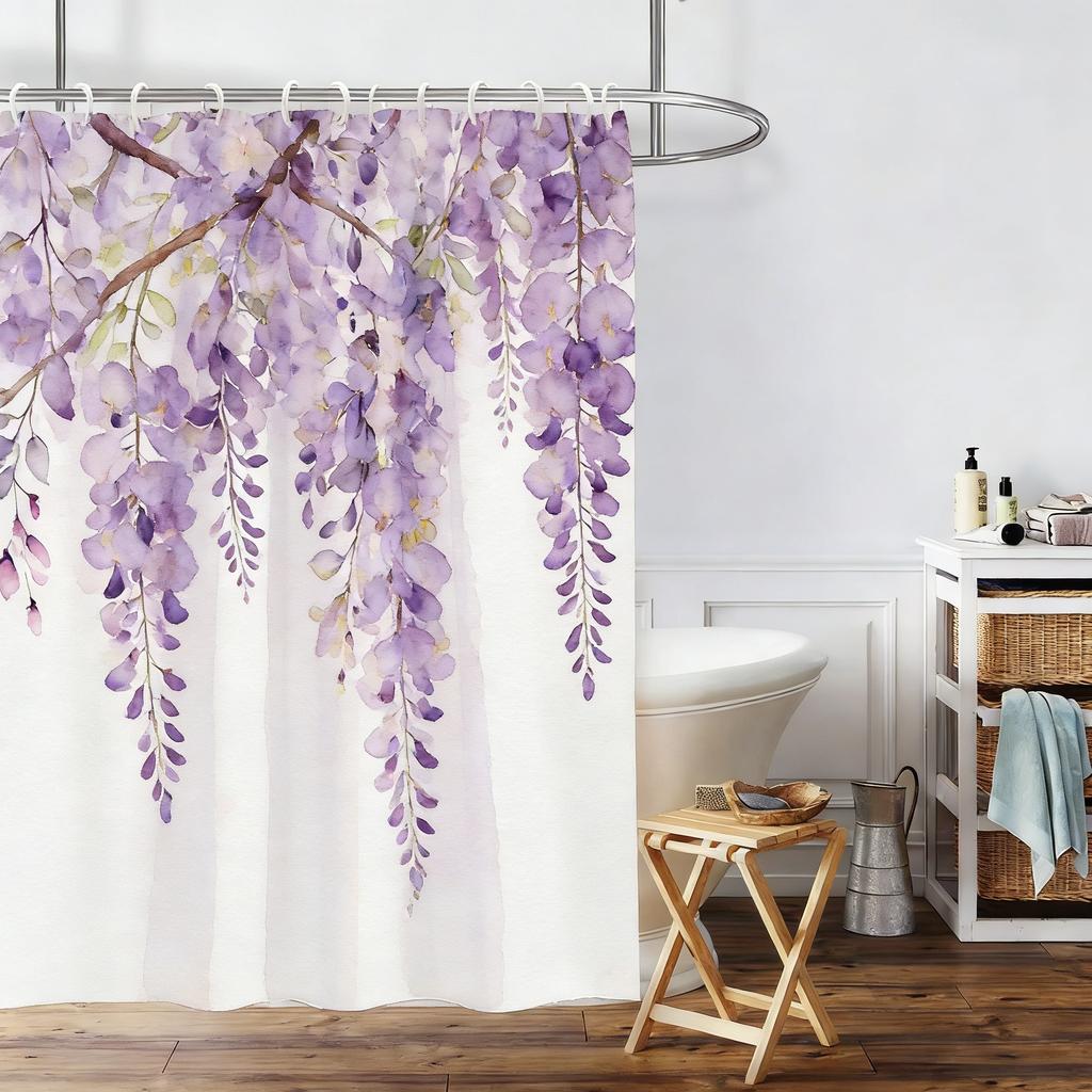 White Gardenia Watercolor Floral Waterproof Shower Curtain for Bathroom Decor
