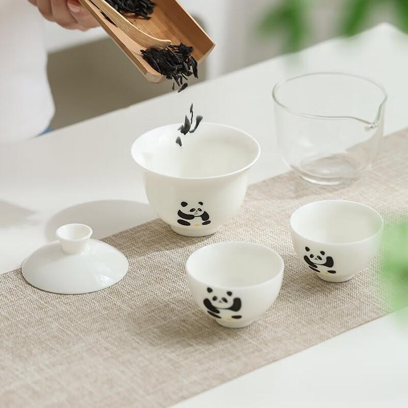 LISM Suet Jade Panda Ceramic Travel Tea Set