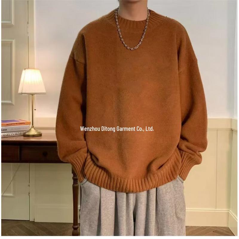 Men's Autumn Round Neck Sweater: Trendy, Handsome, Versatile Solid Color Hong Kong Style Casual Loose Top