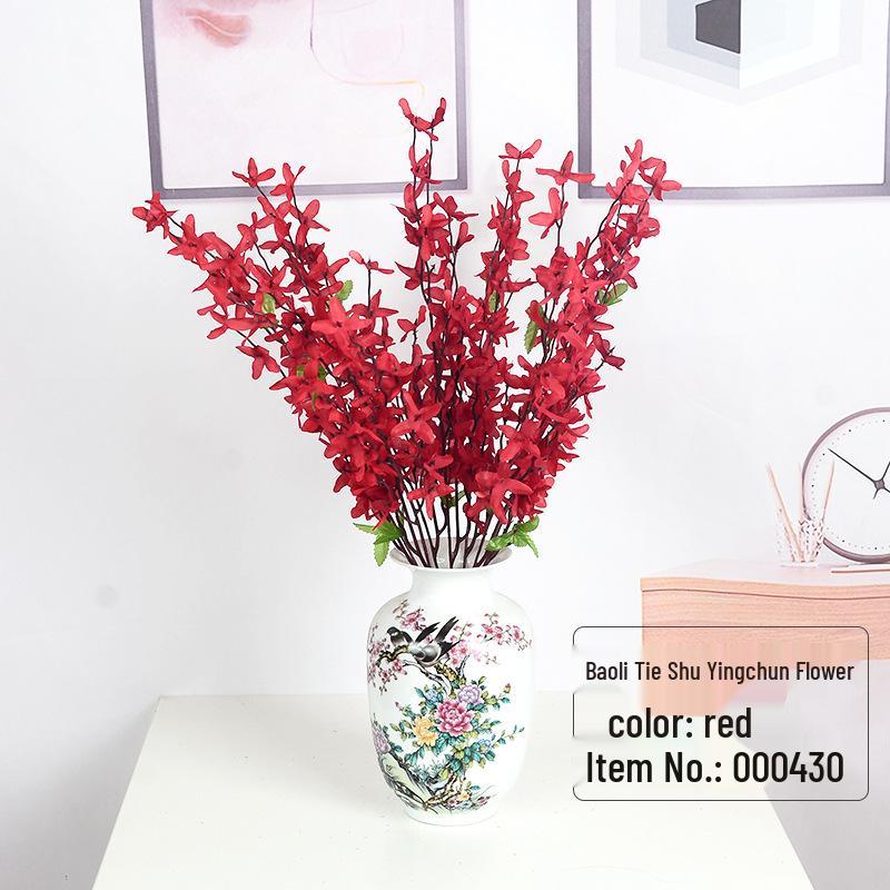 Artificial Yellow Winter Jasmine Bouquet, 7-Fork for Mall Decor & Spring Gardens