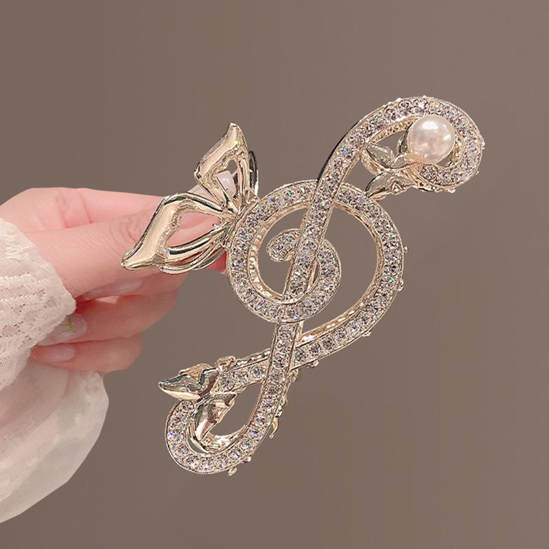 Damen Elegante Musiknote Form Haarkralle Strassstein Dekor Pferdeschwanz Metall Haarklammern Mädchen Kopfschmuck Mode Accessoires black