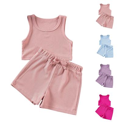 Girls' Solid Color Set - Sleeveless Top & Elastic Waist Shorts