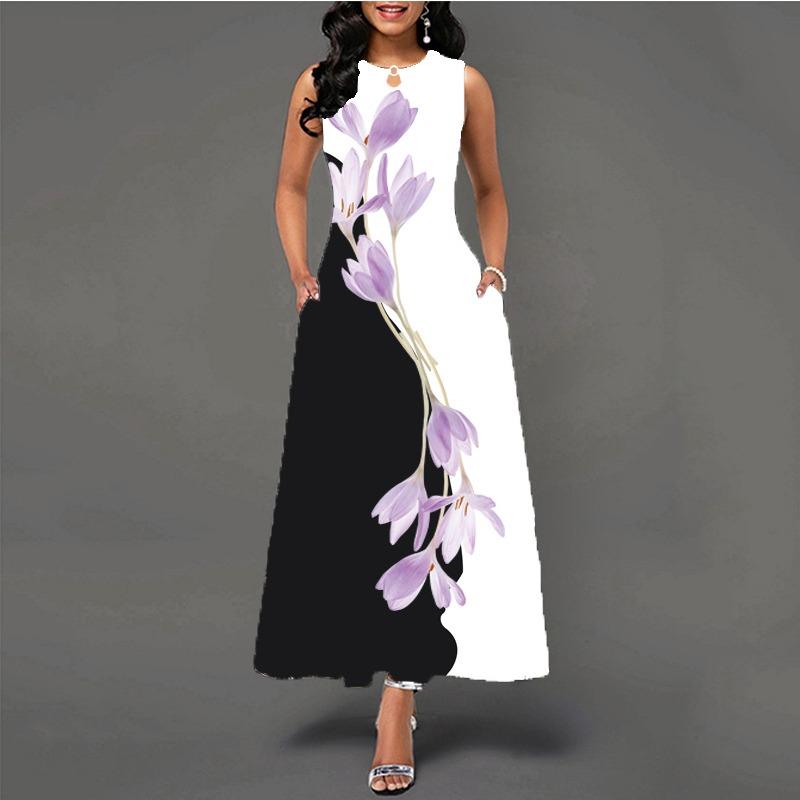 Women's clothing European and American style large size dress digital printing sleeveless pendulum elegant