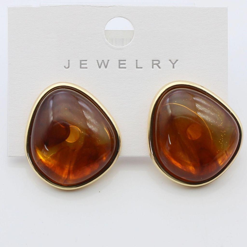 Geometric Irregular S925 Silver Resin Stud Earrings with Real Gold Color Retention