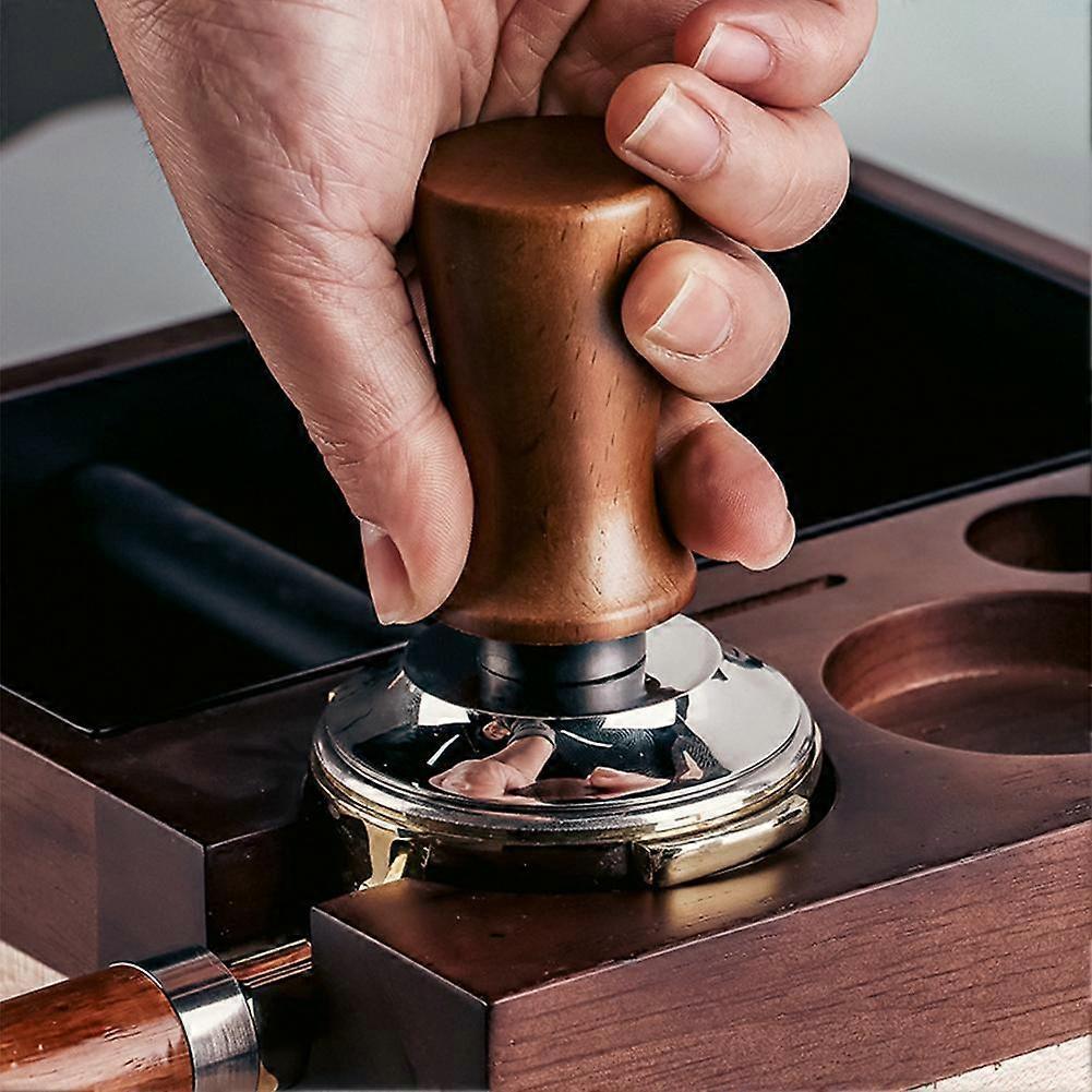 Coffee Powder Press Solid Wood Handle and Stainless Steel Elastic Powder Ham less