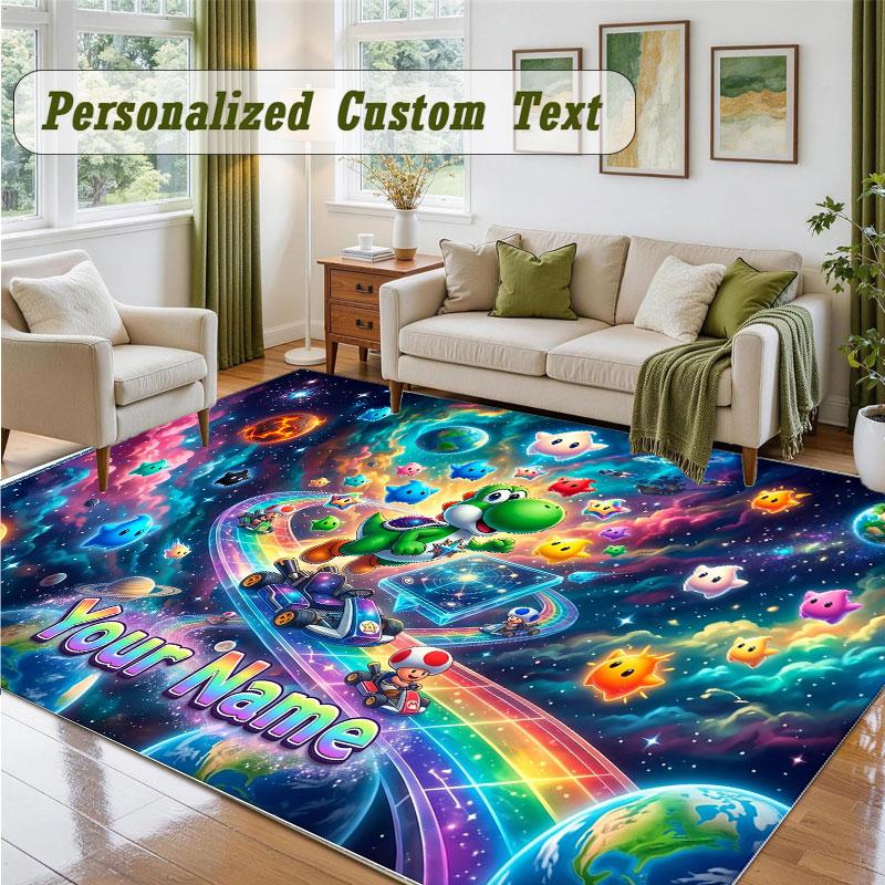 Crystal Velvet Square Rug Custom NameSuper Mario Pattern Non Slip Home Floor Decor Rug