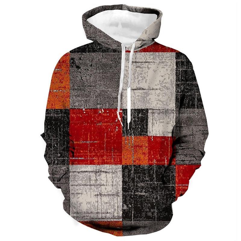New Men's Graphic Plaid Color Block 3D Hoodies Sweatshirt Outdoor Long Sleeve Tracksuit Casual Sports Training Jogging Pullovers