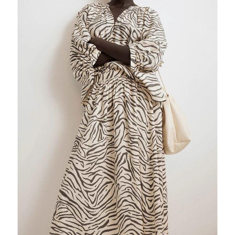 

Export Single H Home Zebra Pattern High Waist Slimming and Fashionable Niche Temperament Elegance Beautiful All-Match A- line Printed Skirt Apricot S