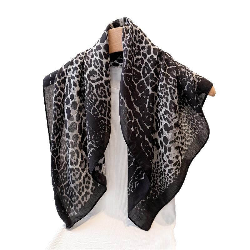 Style Leopard Print Herringbone Cotton Linen Small Square Scarf Silk Imitation Velvet Headscarf Shawl Sunscreen Women