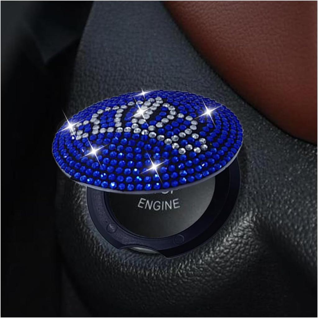 Bling Car Push to Button Cover, Rhinestone Ignition Button Protective Cap, Diamond Engine Start Button Stickers, Universal Car Interior Decor
