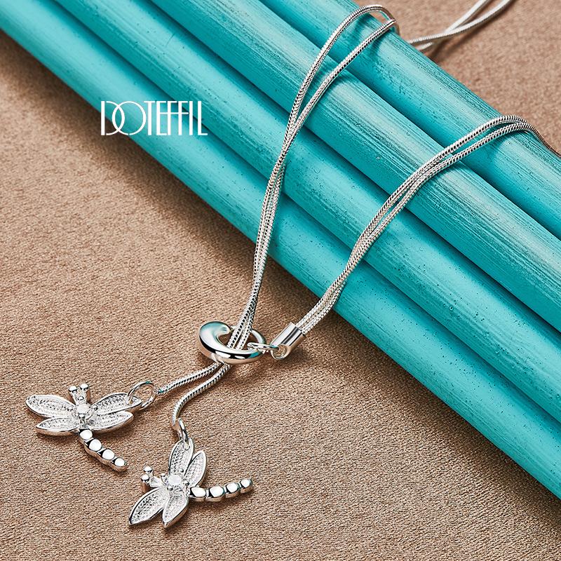 Snake Chain Romantic Dragonfly Necklace 925 Sterling Silver Fashion Jewelry