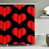 Heart Shaped Shower Curtain Waterproof Bathroom Decor Printed Fabric Shower Curtains Red Black Background 72X84 (180X213Cm)