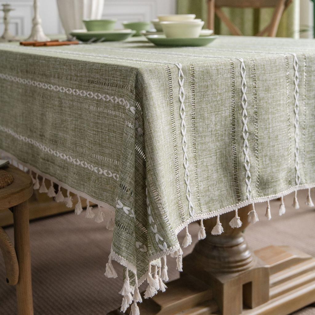 Tablecloth Green Hollow American Country Fabric Cotton And Linen Clear Ins Table Cloth