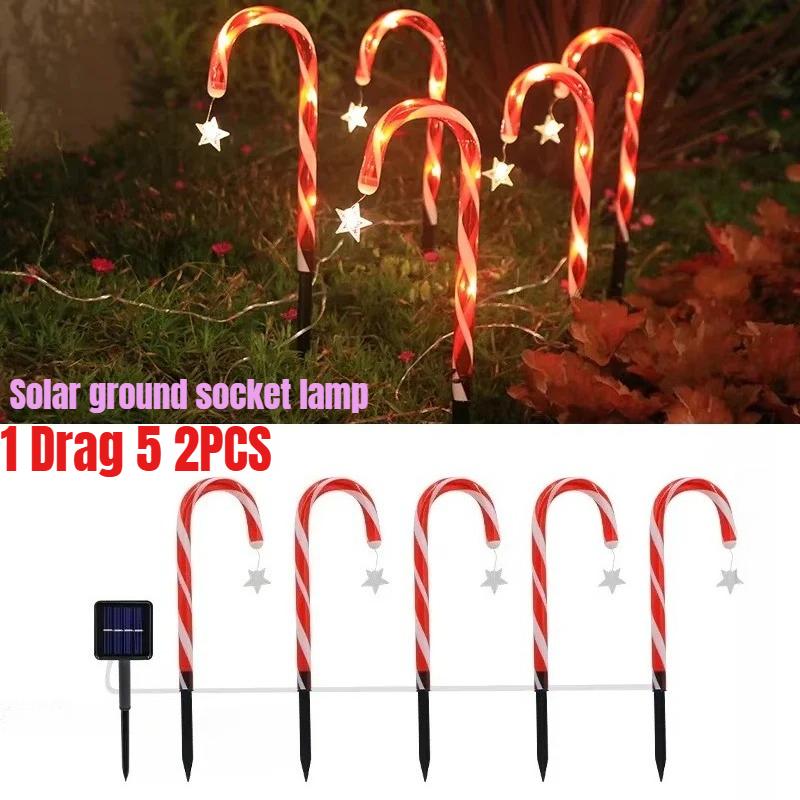Charming Rural Charm, Solar-powered Ground Socket Candy Cane Light String, Christmas Decoration, DIY Craft Decoration