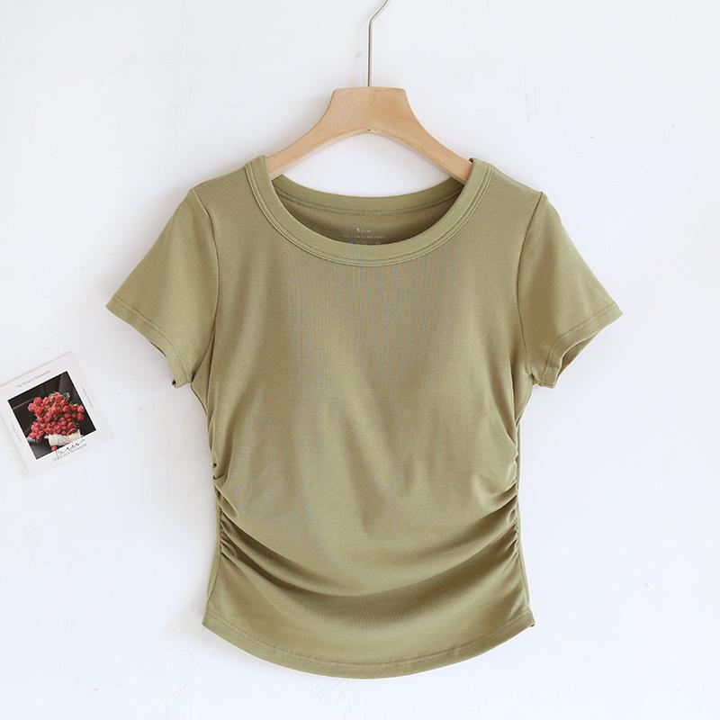 

Женская футболка с коротким рукавом, накладками на грудь, круглым вырезом и кромкой «ласточкин хвост» XL