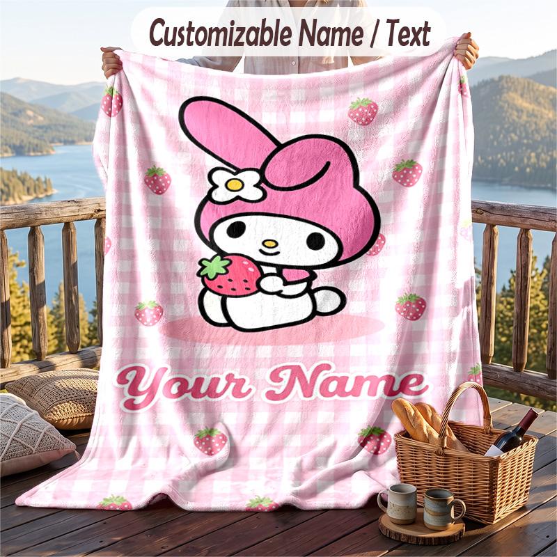 Custom Text Flannel Throw Blanket, Lightweight Cozy Bed Sofa BlanketMy Melody