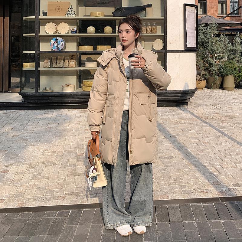 Women's Autumn and Winter Jacket Solid Color Hooded Mid-Length Thick Loose Women's Jacket 5 Colors