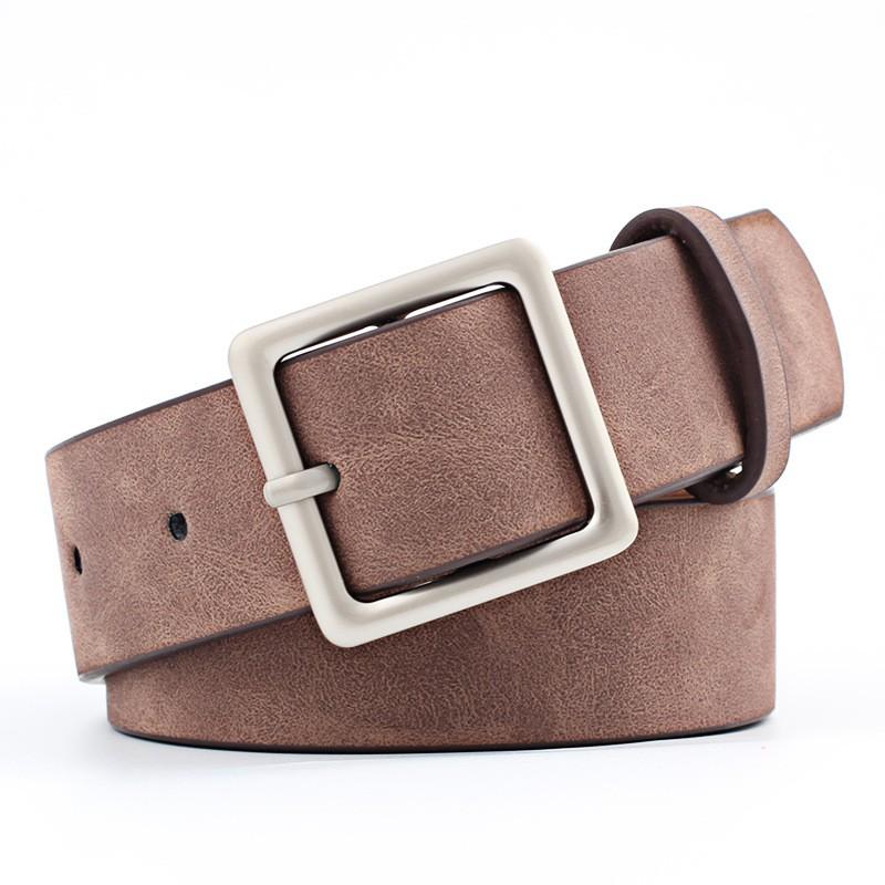 Womens Square Buckle PU Belt In Minimalist Streetwear Style Adjustable Waistband Casual Outfits Coffee White Beige Pink