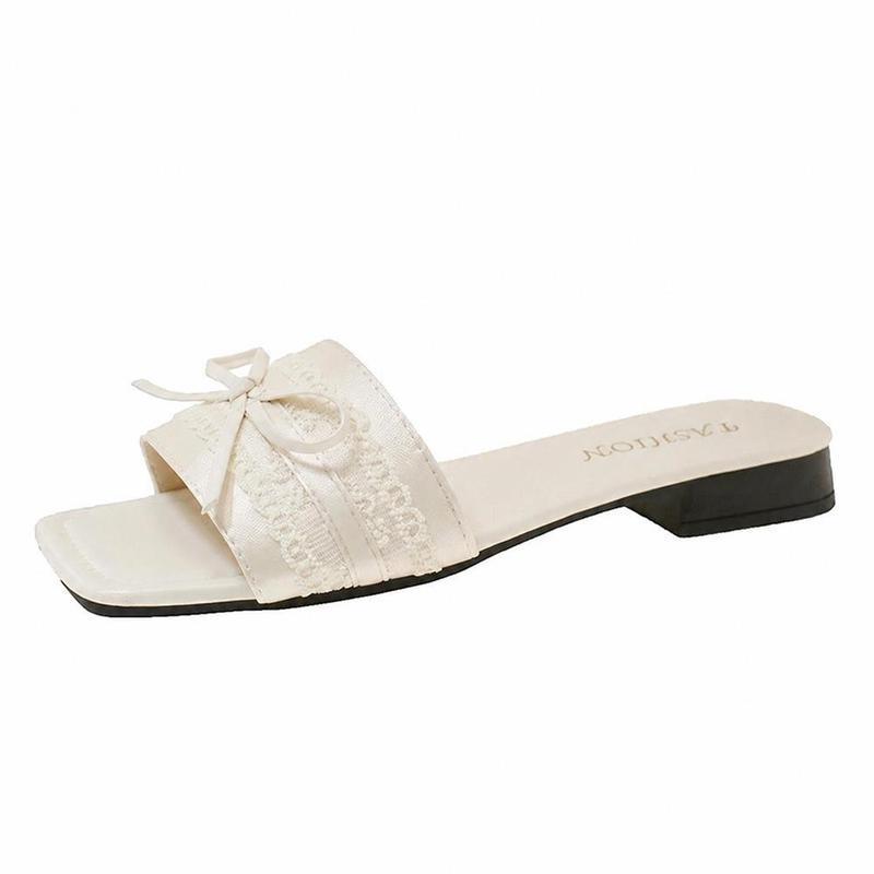 Sandals Slippers Women s Square Toe Ribbon Lace Flat Soft Outdoor Shoes Cute Summer Coordination Going Out Flat Tsukkake
