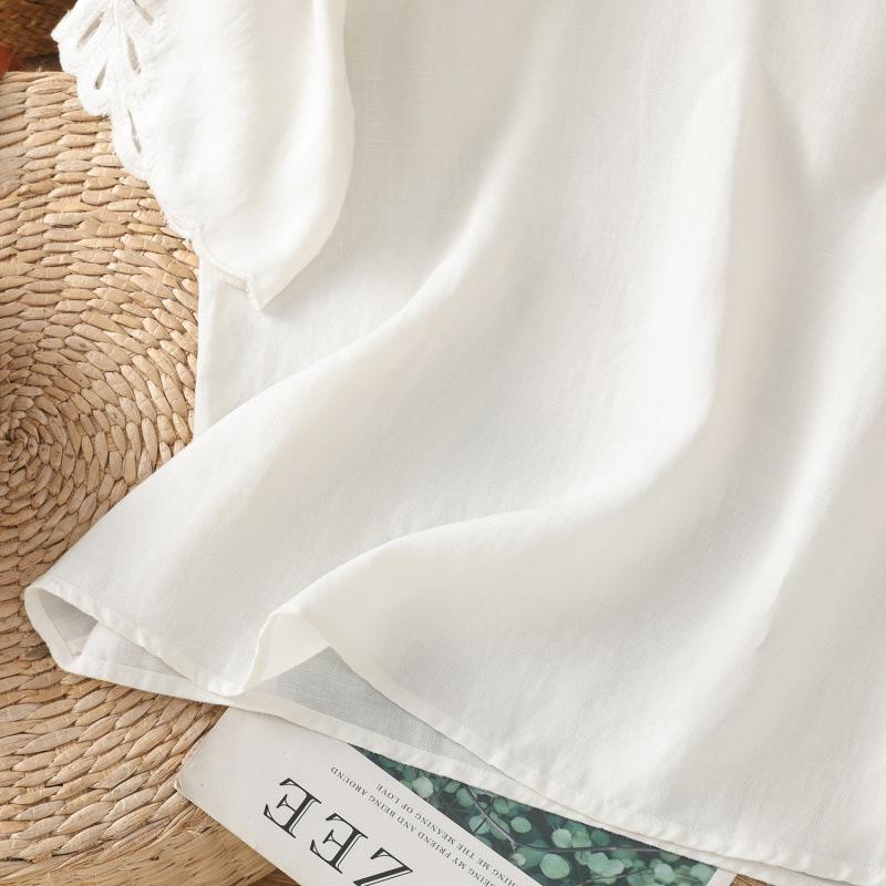 Stylish Blue Ramie Top: Unique & Loose Fit, Pretty Short-Sleeved Shirt for Women, Summer 2025