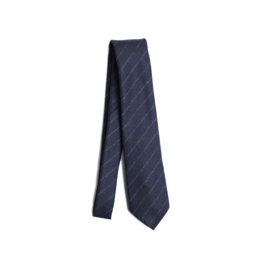 Quattro Pieghe FOX Brothers Y&TAILOR Tie, Three-Wrap Hand-Rolled Wool, Y&TAILOR (Striped Navy)