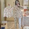 Three-piece Set! Cute HELLOKITTY Cat Sweet Imitation Cotton Pajamas Women's Summer Thin Cardigan Short-sleeved Loungewear