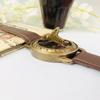 Nautical Brass Sundial Clock Leather Strap Stamped Wrist Compass for Navigation, Wrist Watch Leather Band Collectible Gift