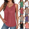 Women's Color Sleeveless Camisole Pleated Versatile V-neck T-shirt Top