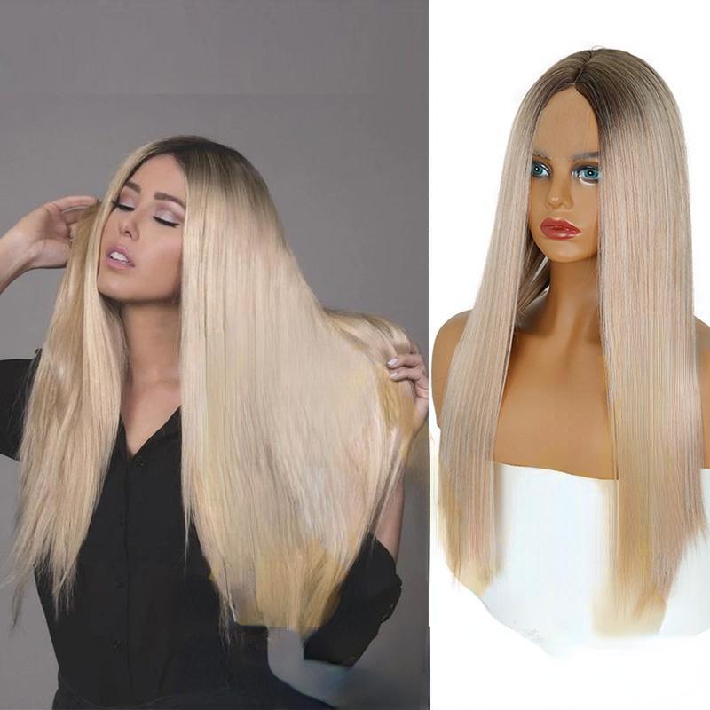 Synthetic Long Straight Wig Fashion Extension Lace Front Wig Without Bangs Black Wig For Women Daily Cosplay Wear