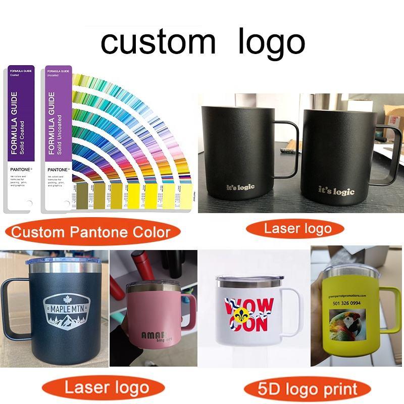 Custom Print Logo Vacuum Insulated 12oz Coffee Mug Cups with Handle Colorful Double Wall 14oz Sliding Lid Tumbler