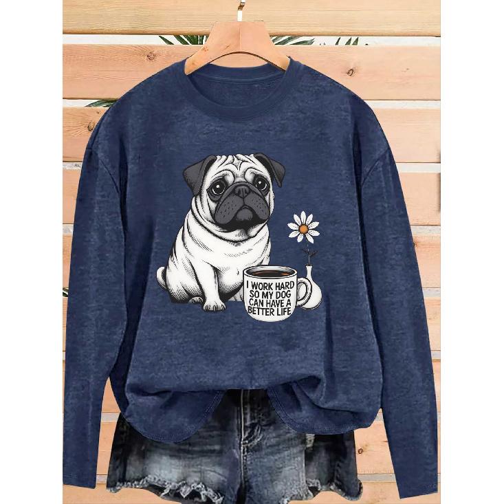 Women's Casual Sports Long Sleeve T Shirt,Soft Cotton Material, Loose and Comfortable fit,Pet Dog Pattern print,Ideal Gift for Pet Lovers for Summer