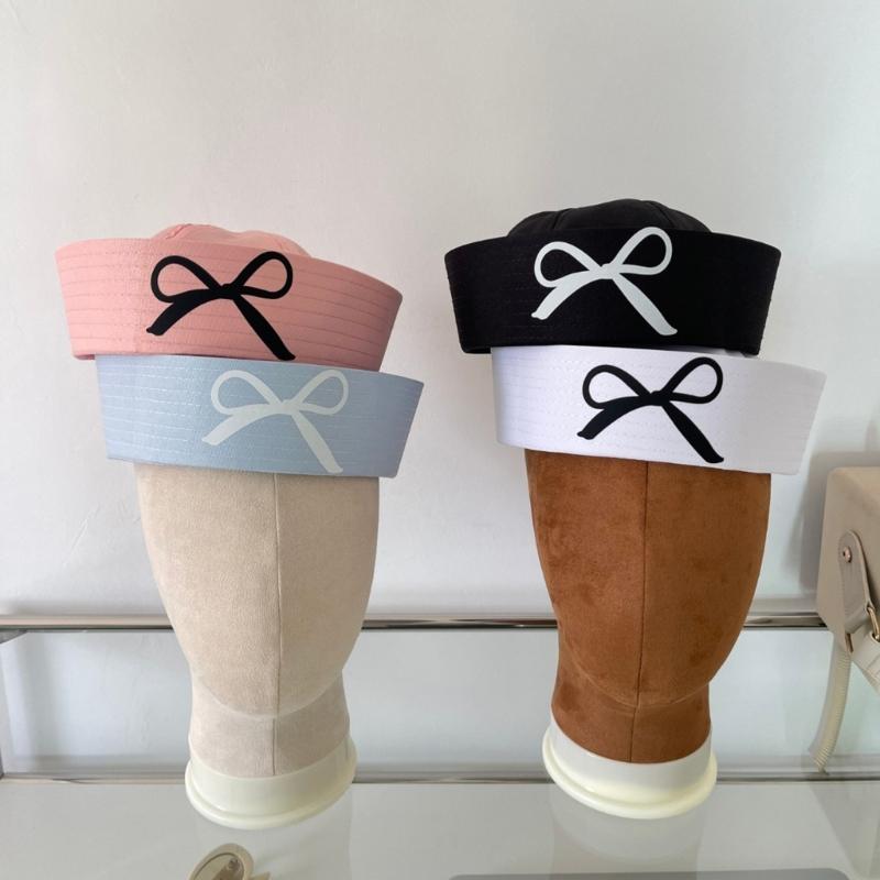 Uniform Beret Hat for Women Breathable Sailor Hat Girl Bowknot Print Domed Hat Subcultures Roleplay Headwear