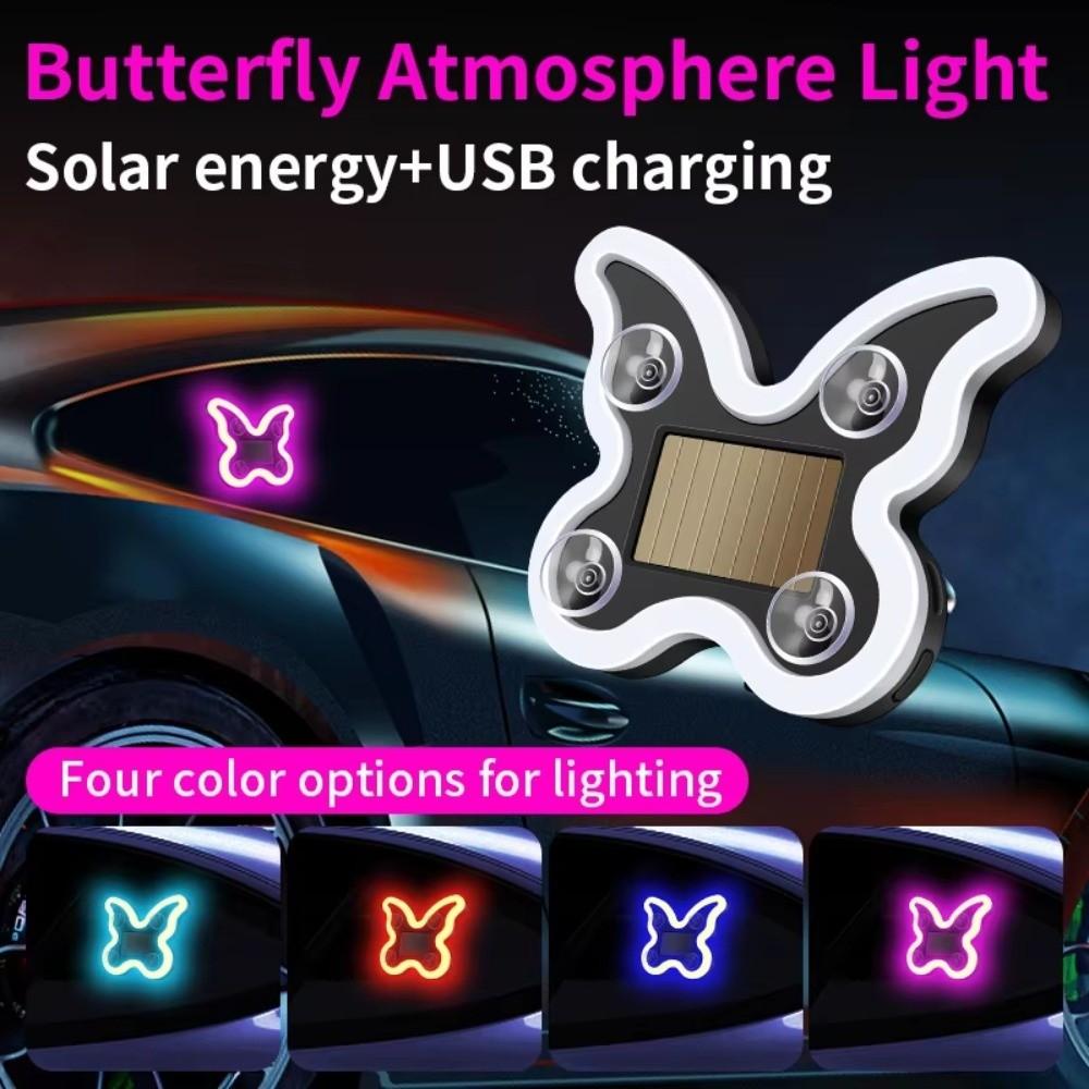 Solar Powered Car Neon Lights Suction Cup LED Ambient Light Car Neon Light  Front Rear Windows