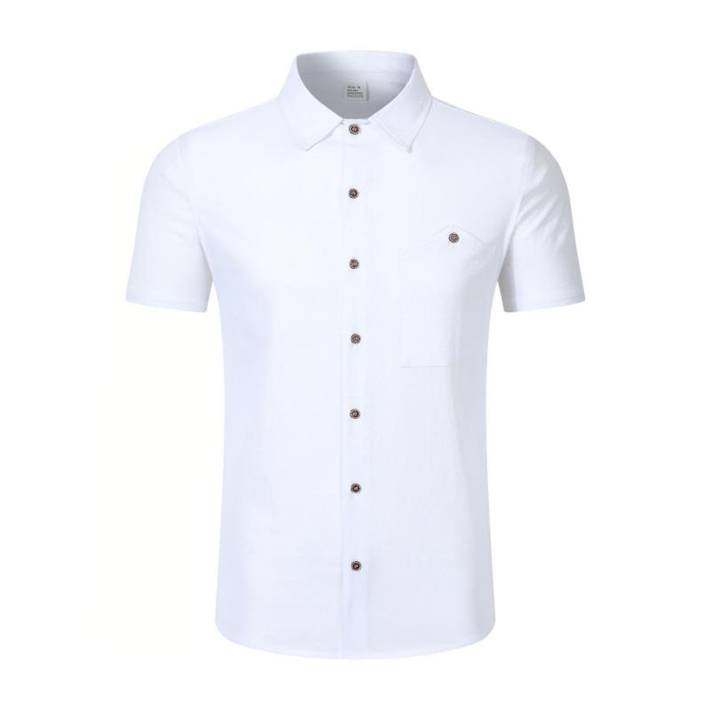 Men Short Sleeve Linen Blend Shirt With Chest Pocket Casual Summer Top