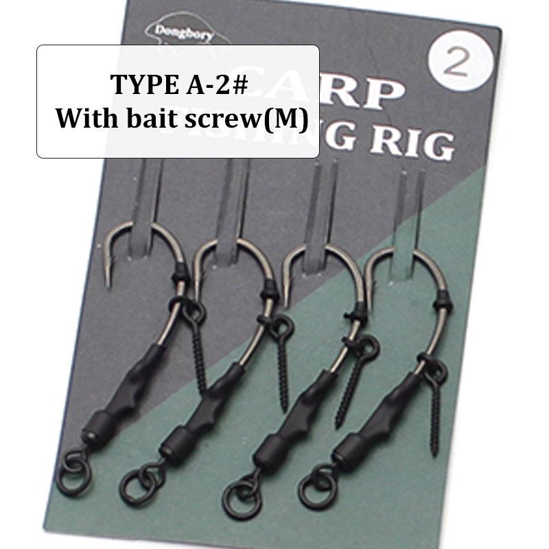 4pcs Ronnies Rigs With Bait Screw/Ring Swivel Strong Curve Shank Fishing Hook Ready Made Rig For Carp Fishing Accessories Tackle