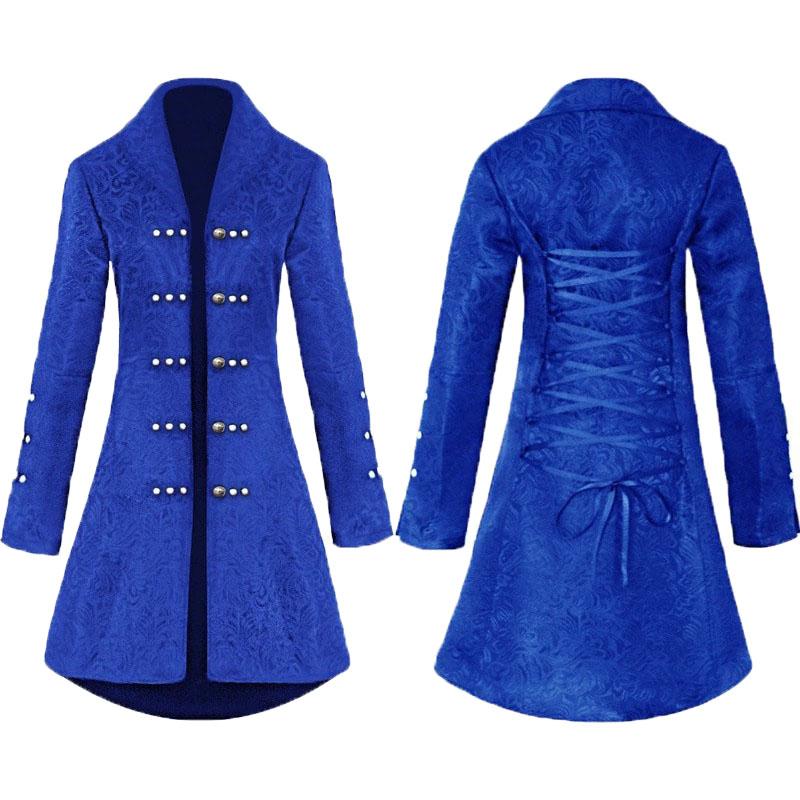 

Retro Jacquard Women Gothic Steampunk Long Tailcoat Coat Jacket Cosplay Uniform 2XL синий