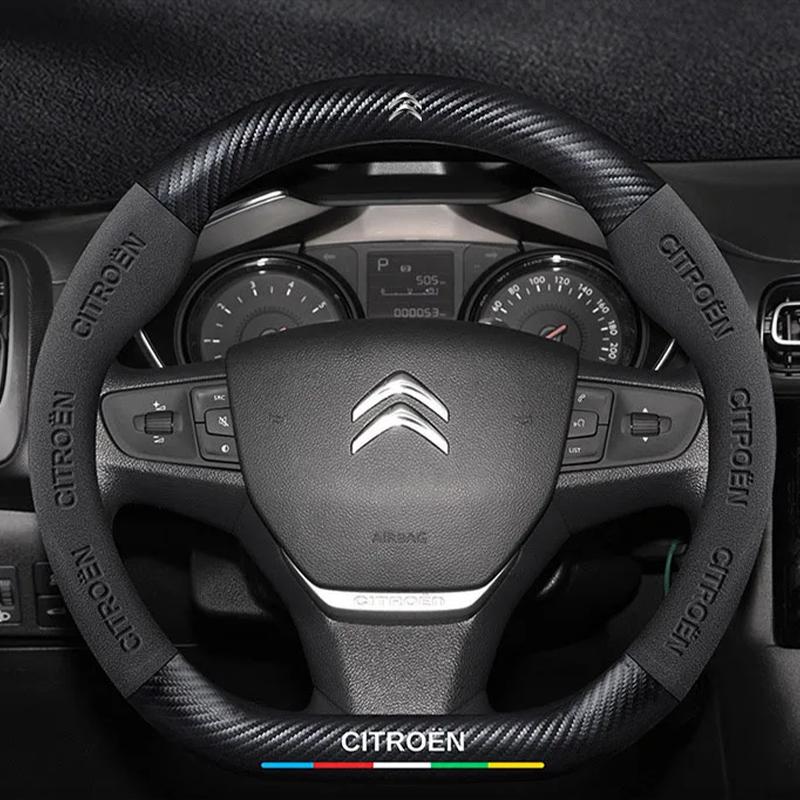 Carbon Fiber Suede For Citroen C1 C2 C3 C4 C5 C6 VTS Xsara C-Crosser Berlingo Sega DS3 Car Steering Wheel Cover Auto Accessories