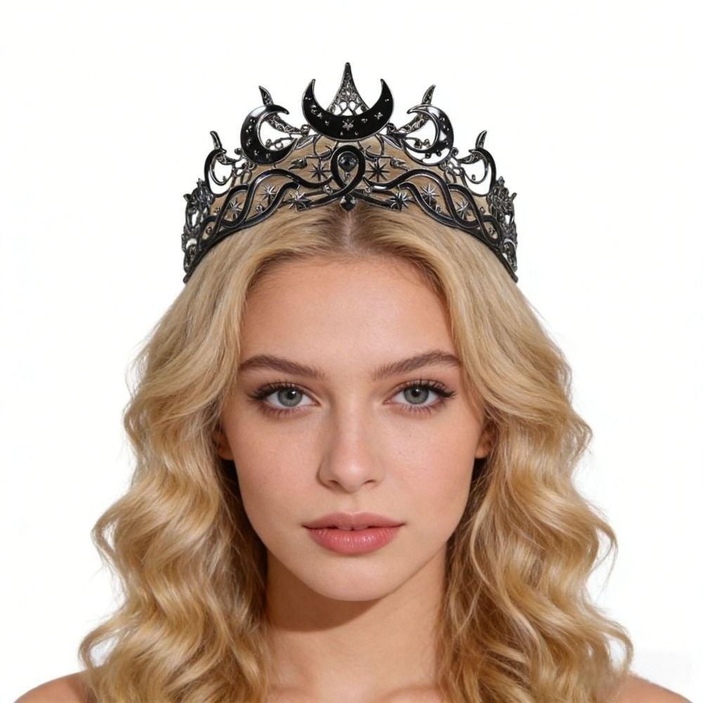 Vintage Style Queen Crown Black Color Baroque Crown Dark Star Headpiece  for Women