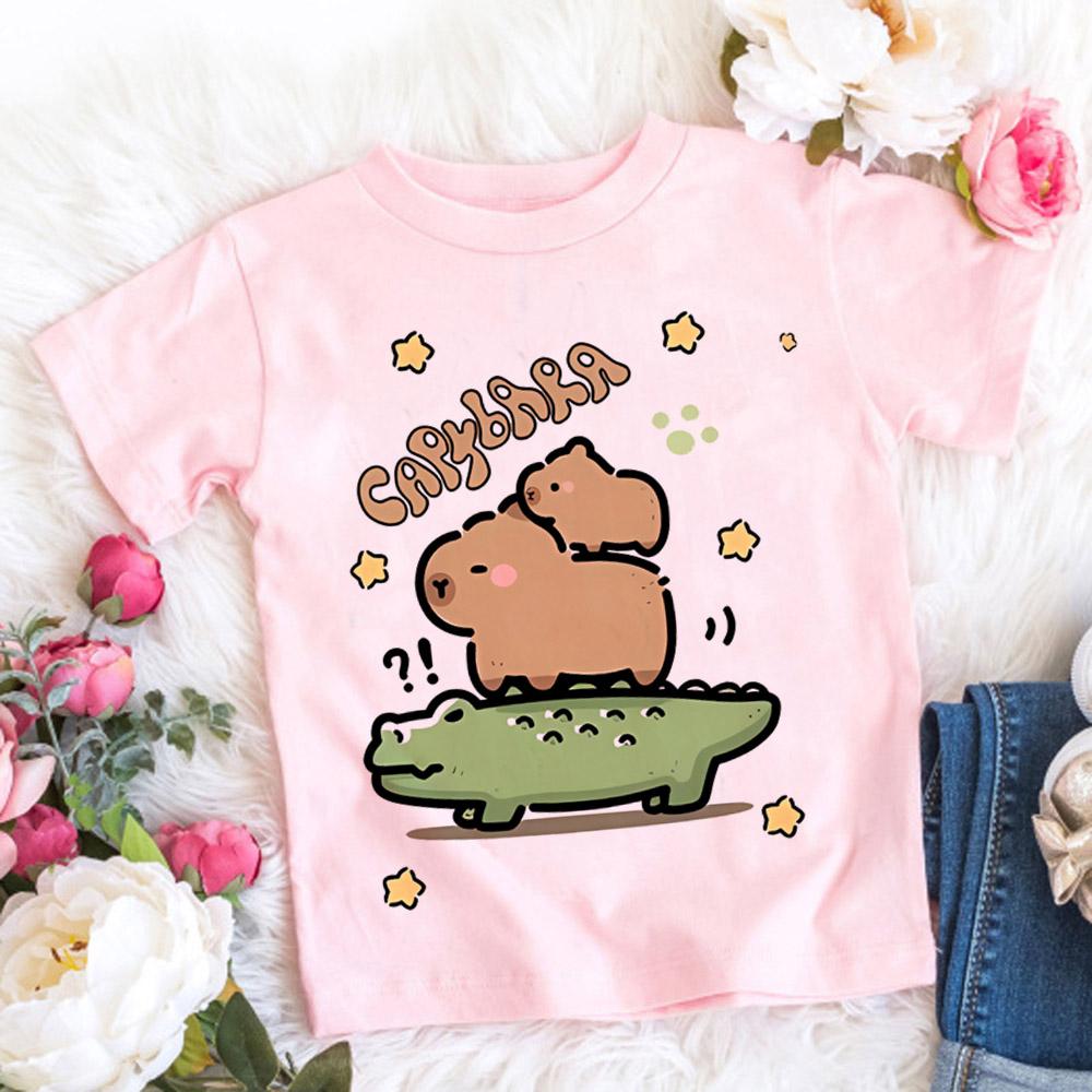 Kids Basic T-shirt Women Men Capybara Tees 3-10Years Children Short Sleeved Clothes Boys Girls Capibara Birthday Gifts