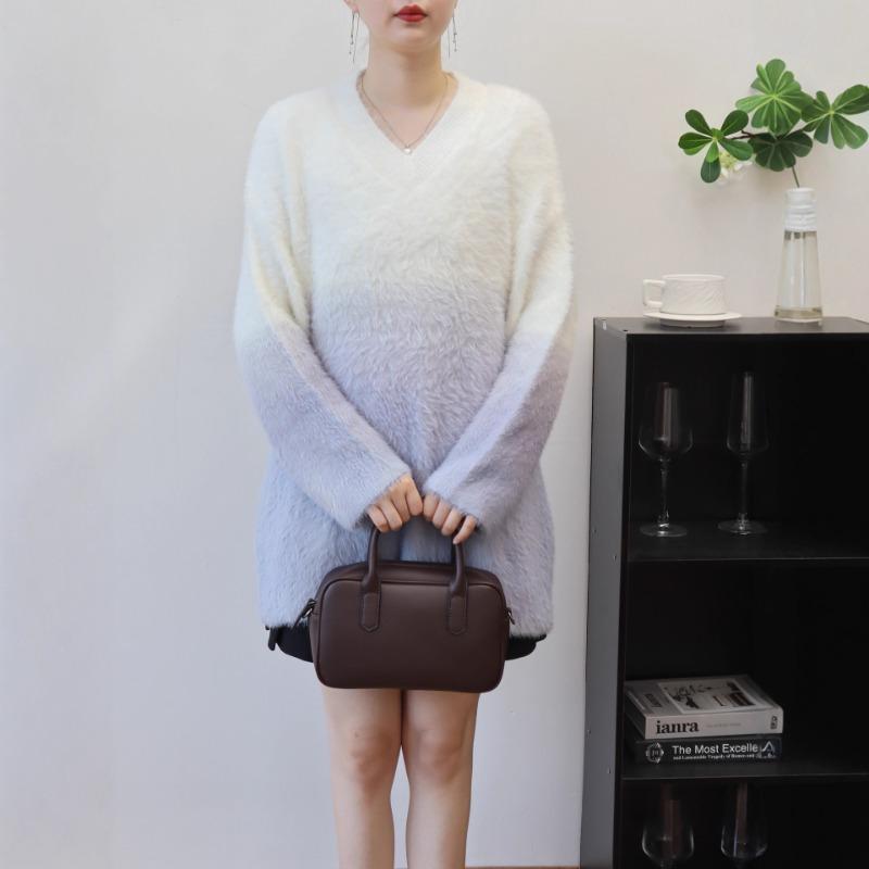 --Imitation mink velvet knitted sweater top autumn and winter new loose soft waxy sweater pullover woman