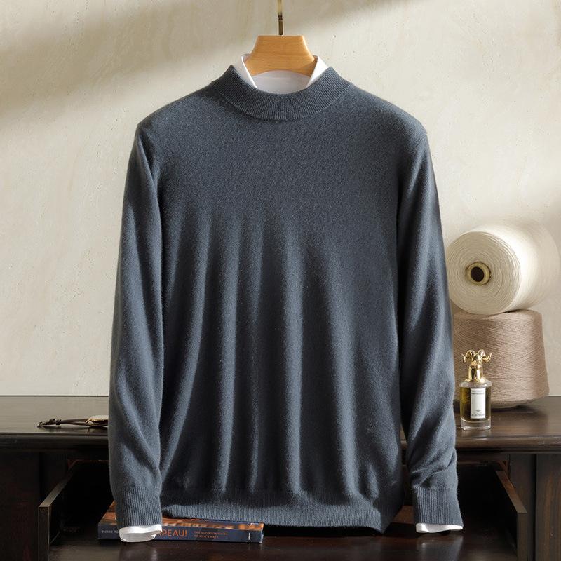 New 100 cashmere sweater semi-turtleneck teen high-end pure cashmere sweater men