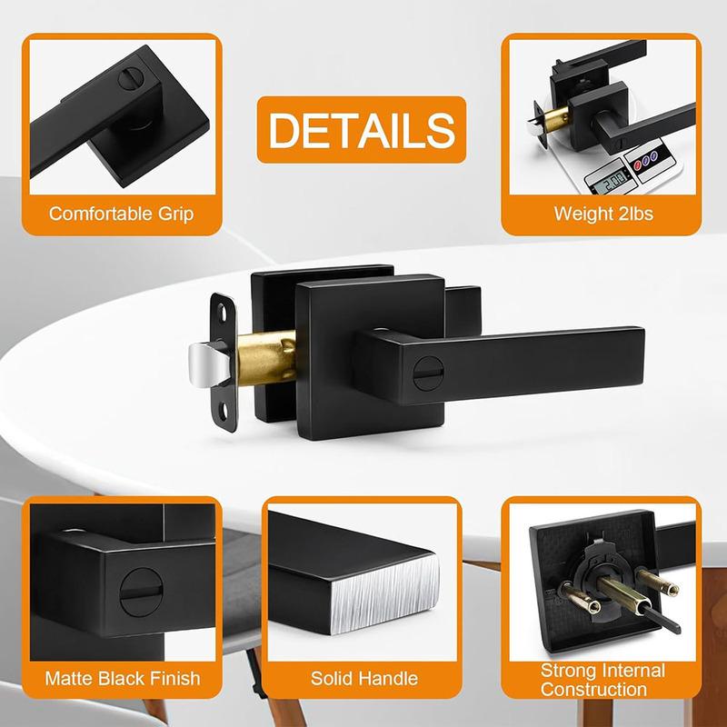1 pair Black Door Handles Privacy Door Levers, Interior Door Knobs Square Door Levers Heavy Duty Door Locks for Bedroom Bathroom