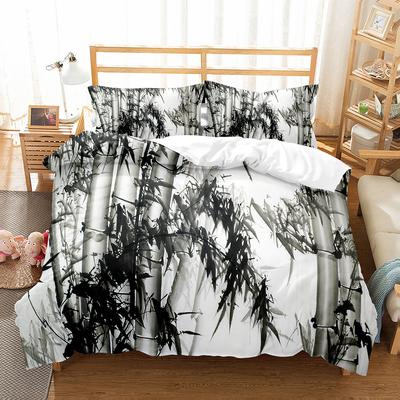 Bambusowy Zestaw Poszewek na Kołdrę Malarstwo Tuszem Czarny Zielony Bambus Poliestrowa Poszwa na Kołdrę Rozmiar King Queen Dla Dzieci Chłopców Dziewcząt Zestaw Pościeli