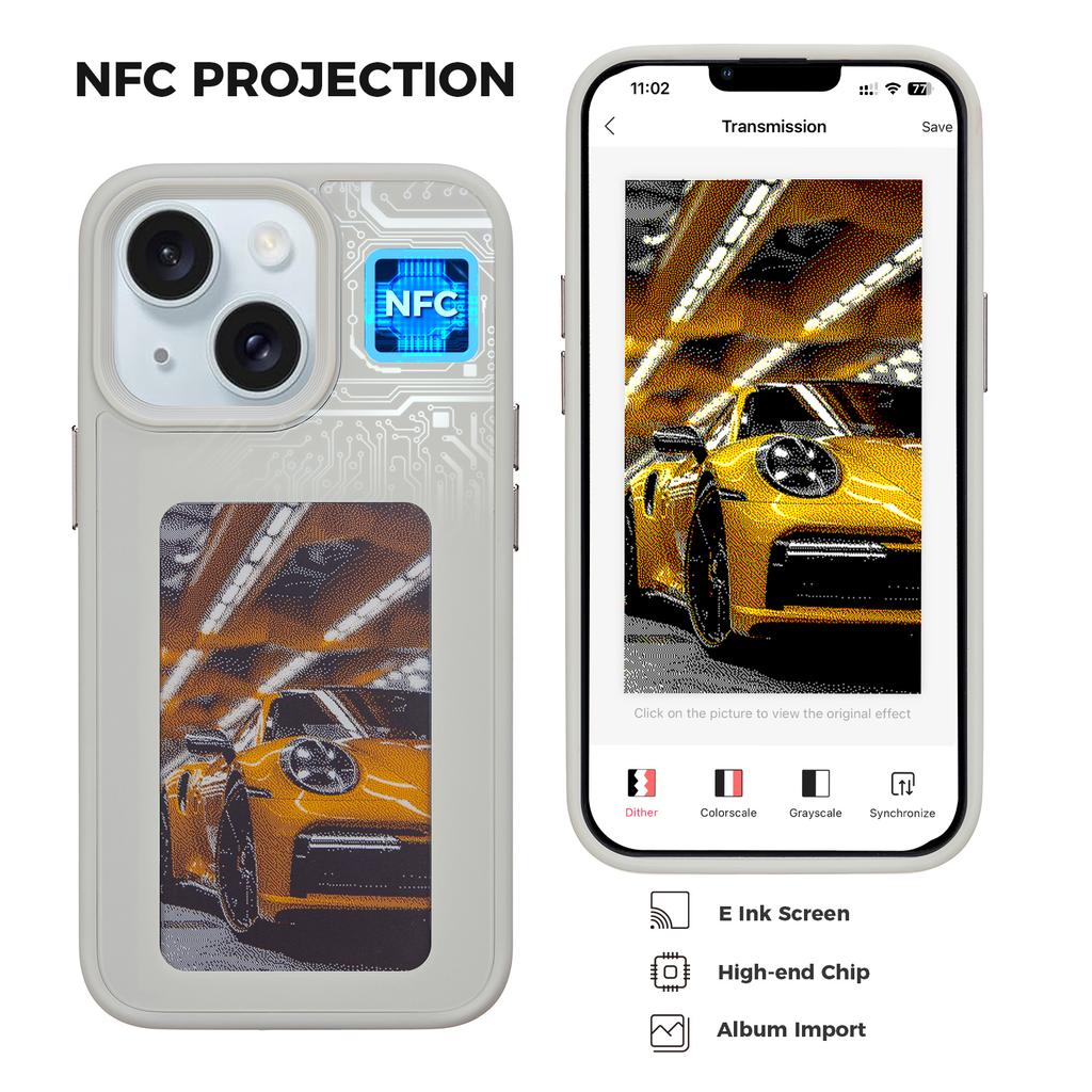 INKZONE For iPhone 13/14 Case PC+TPU 4-Color E Ink Case DIY Smart Display Customized Phone Cover